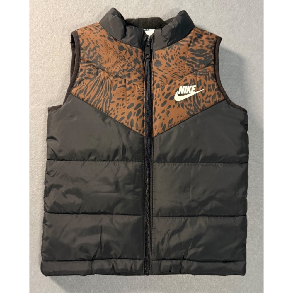 Nike Toddler Puffer Vest 4T Black Brown Animal Print Full Zip Unisex Kids